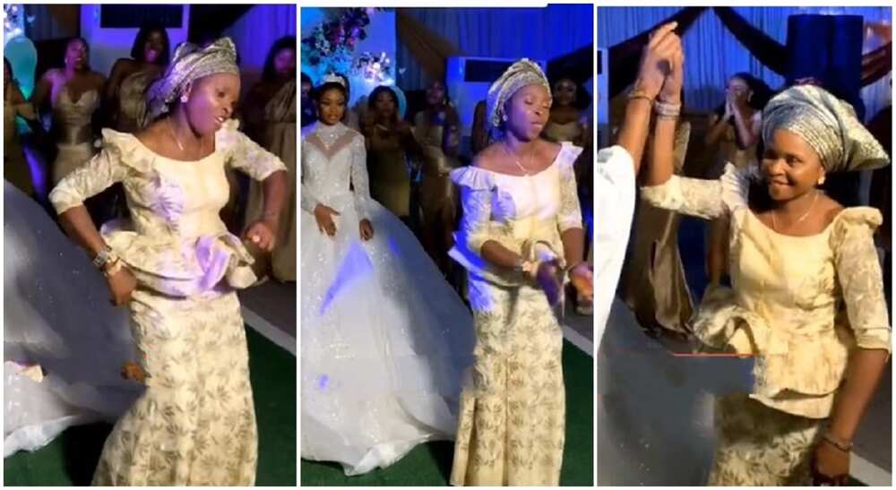 Nigerian mum dances hard at her daughter's wedding reception.