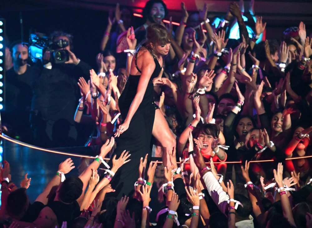 Taylor Swift greets fans  during the MTV Video Music Awards at the Prudential Center in Newark, New Jersey, on September 12, 2023, where she swept the night's top awards