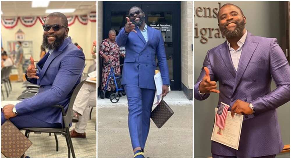 Photos of Mayor Kingz, a Nigerian man posing in front of the US Citizenship and Immigration Services