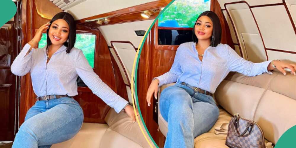 Regina Daniels shows off wealth with pictures on private jet.