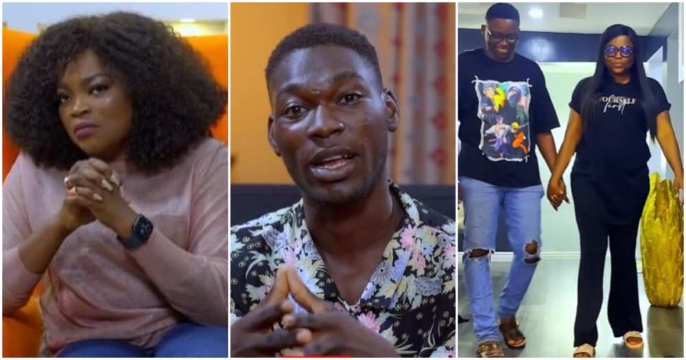 Actress Funke Akindele and disabled shoemaker Actress Funke Akindele and disabled shoemaker