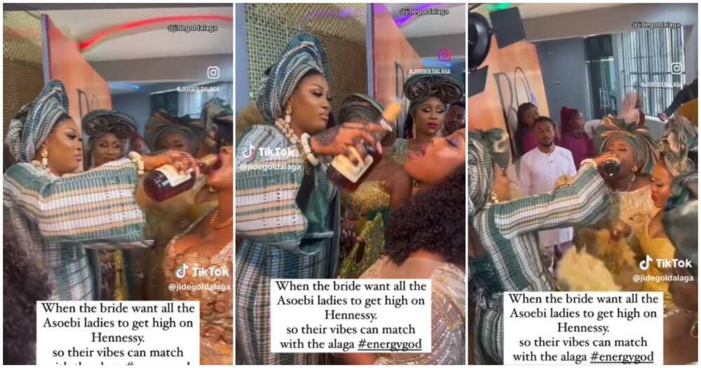 Nigerian bride, alcohol, asoebi girls
