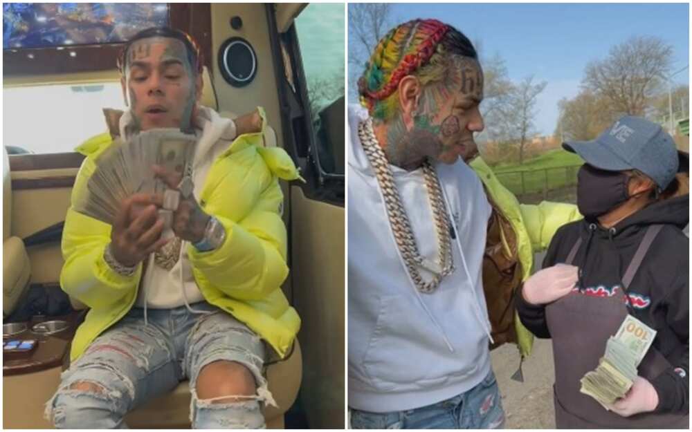 Tekashi 6ix9nine takes to the streets, bless family with N8m in super cool video.