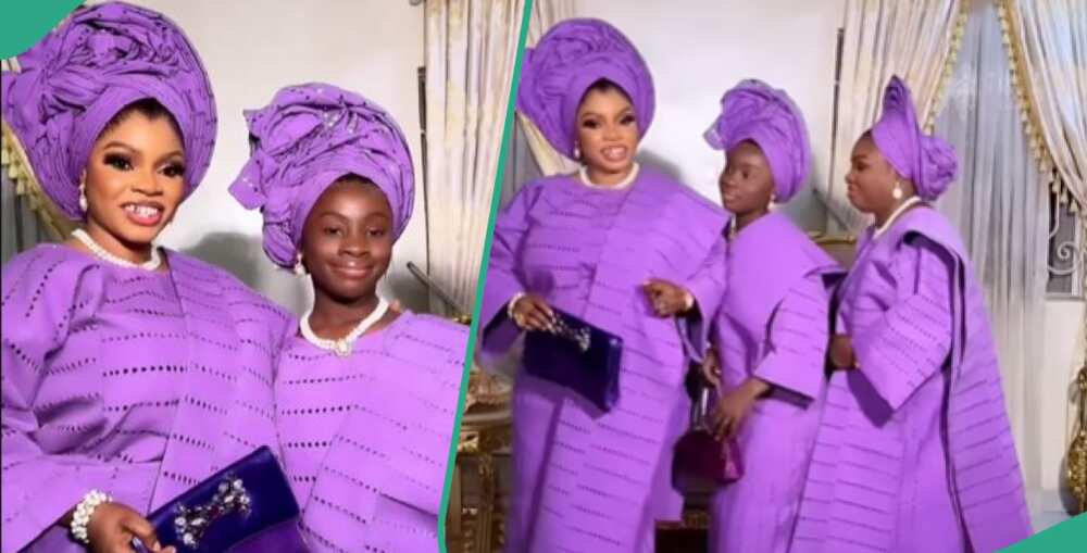 Young girl, her mum, and her grandma rock purple outfits