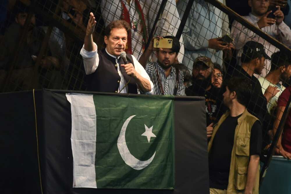 Former Pakistan prime minister Imran Khan adressing a rally in Lahore in August