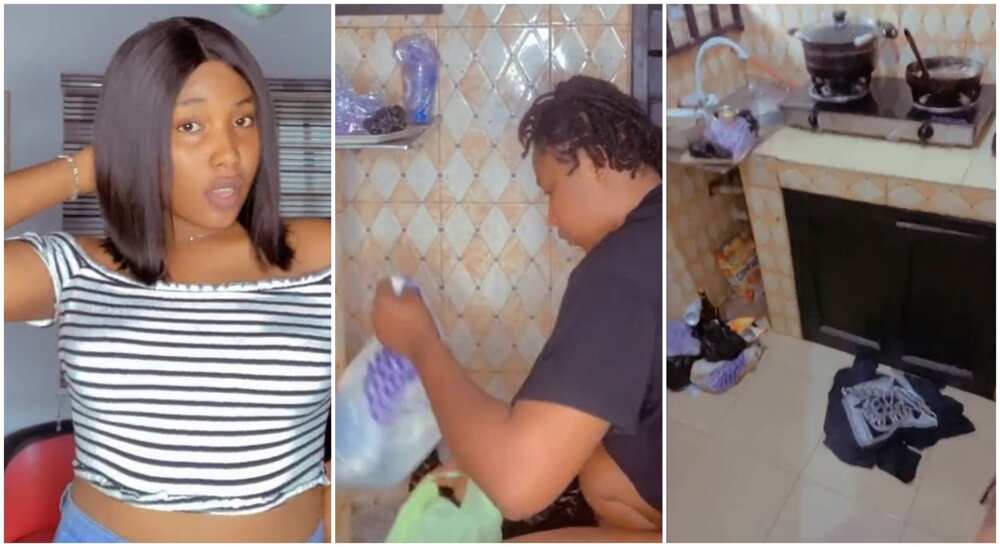 Bella Shine, a Nigerian lady who visited her boyfriend to clean his house.