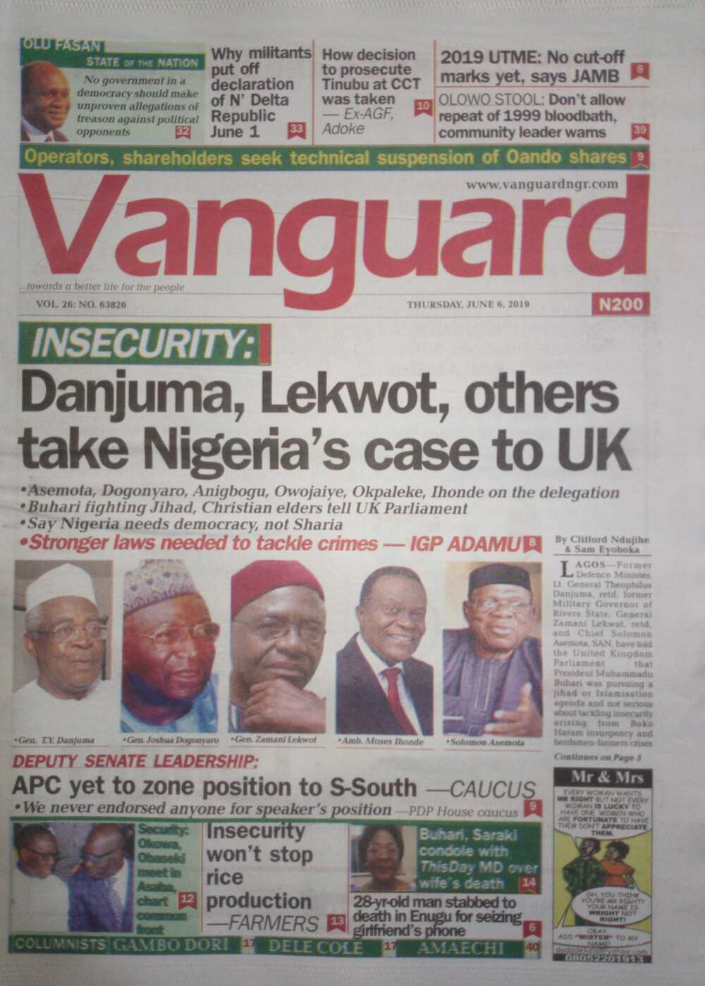 Vanguard newspaper review of June 6