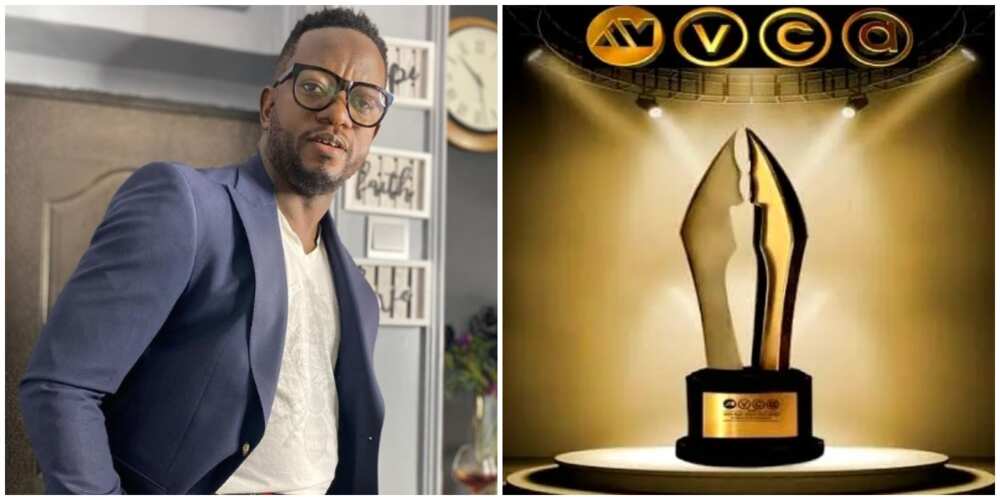 Photos of Uche and AMVCA logo.