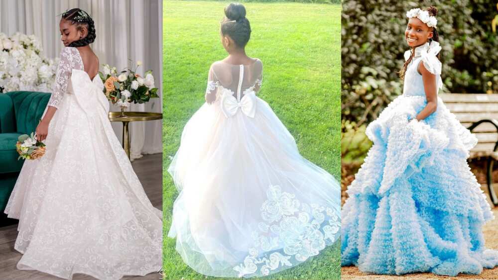 flower girl and little bride dresses