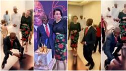 Adams Oshiomhole bends down low, jumps up excitedly as he dances at 70th birthday party in viral video