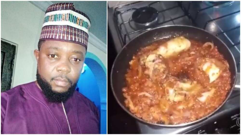 Man showcases his cooking skill, says he's a bachelor with a talent for cooking