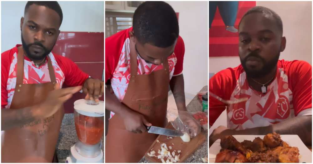 Rapper Falz cooks porridge after learning on YouTube.