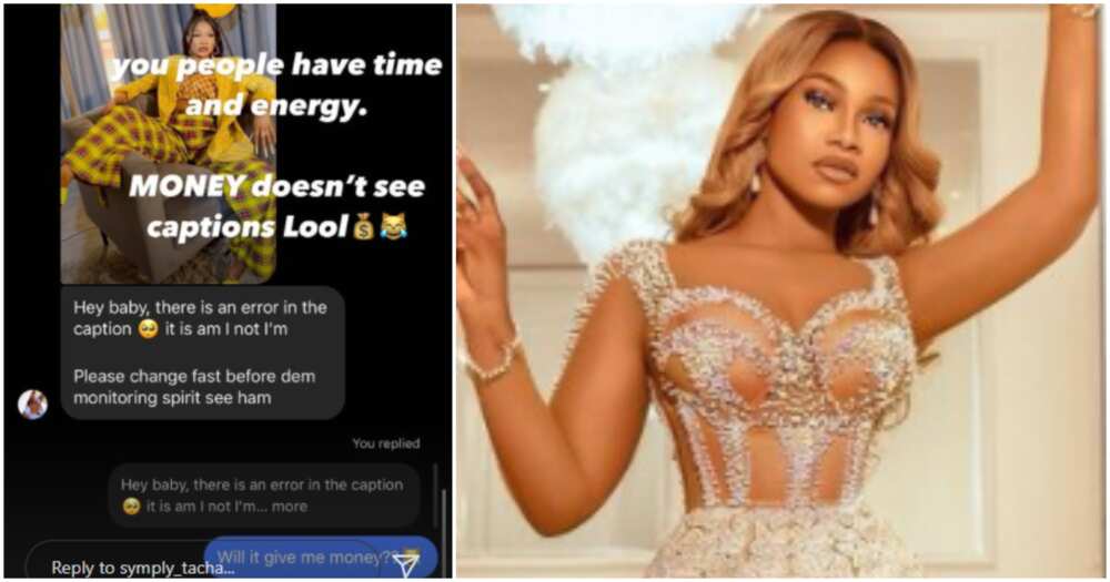 Tacha replies fan who corrected her