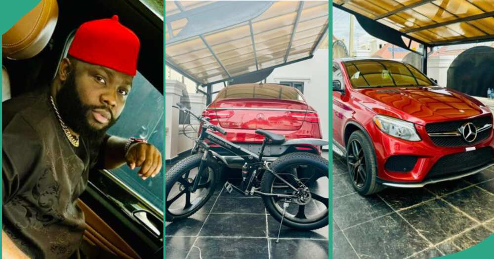 Nigerian man takes delivery of Mercedes Benz bicycle.