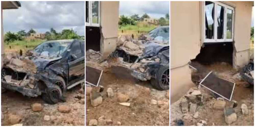 Nigerians react as car wash man takes client's Benz to buy soap and crashes it