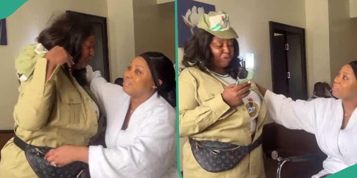 Emotional moment corper shed tears as she appreciated her older sister getting married for seeing her through school