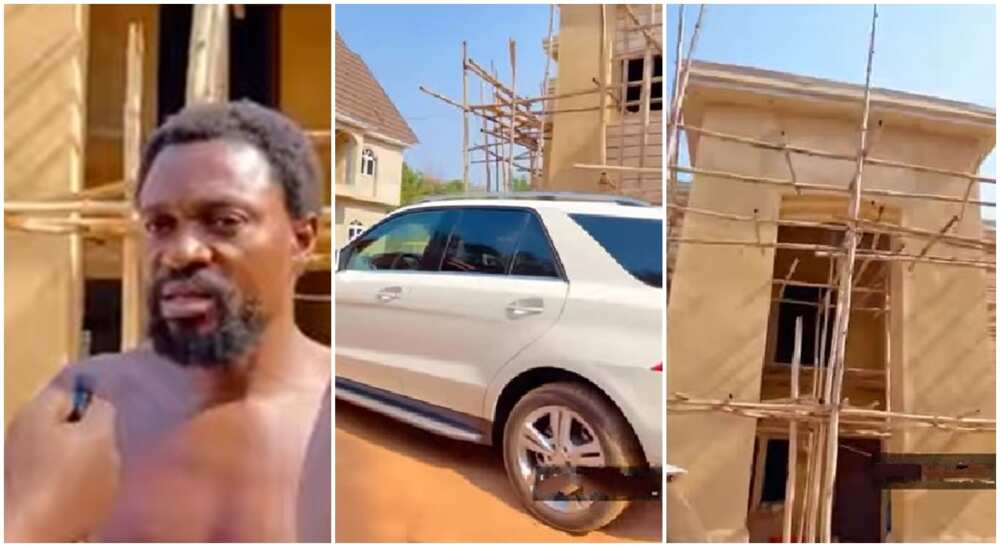 Photos of a Nigerian palm wine tapper who bought Mercedes Benz and built mansion. Photos of a Nigerian palm wine tapper who bought Mercedes Benz and built mansion.