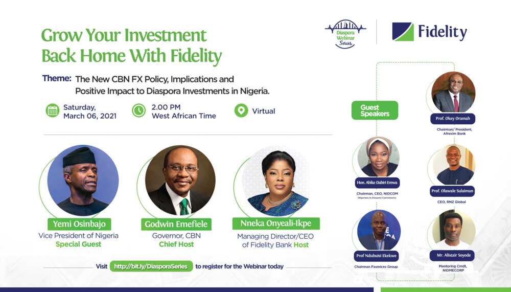 Fidelity Bank set to organise Diaspora Webinar Series, to feature Osinbajo, Dabiri-Erewa and others
