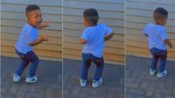 "This pikin too set": Cute little boy in blue jeans dances to Amapiano beat, People hail him
