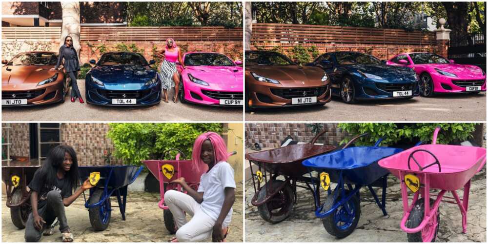 Otedola Ferrari gift: Ikorodu Boiz recreate photos with wheelbarrows, DJ Cuppy, Temi react