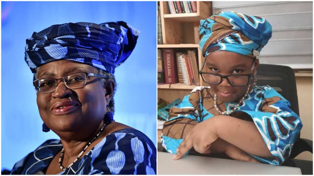 Okonjo Iweala honours 4-year-old girl who models her look with anakara cloth