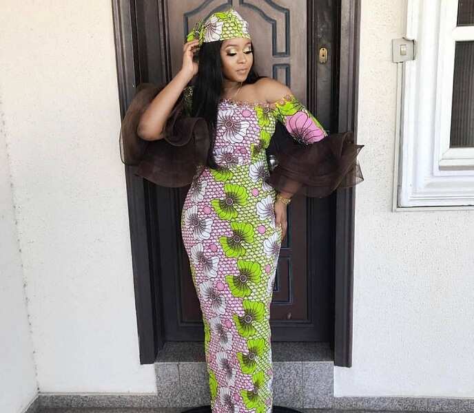 Bella Naija fashion dress with chiffon trim