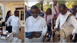 KWAM 1 dances for joy as wife surprises him with customized drum, gorgeous instrument cake, and other gifts