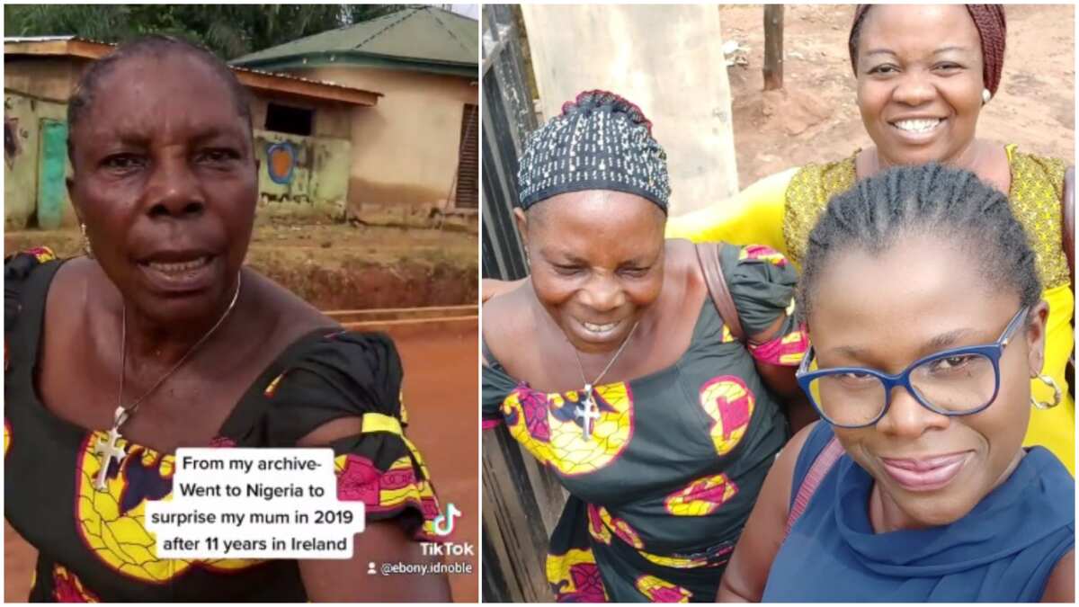 Moment Nigerian lady who had spent 11 years abroad comes back home to surprise mum, video stirs reactions