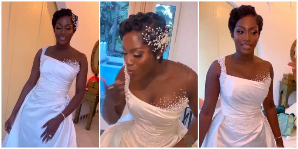 Ebony Bride Glows in Wedding Look as She Sports Curly Pixie Hairstyle With  Stunning Dress 