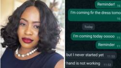 Disappointed lady shares her chat with tailor who said his hand stopped working, Nigerians react