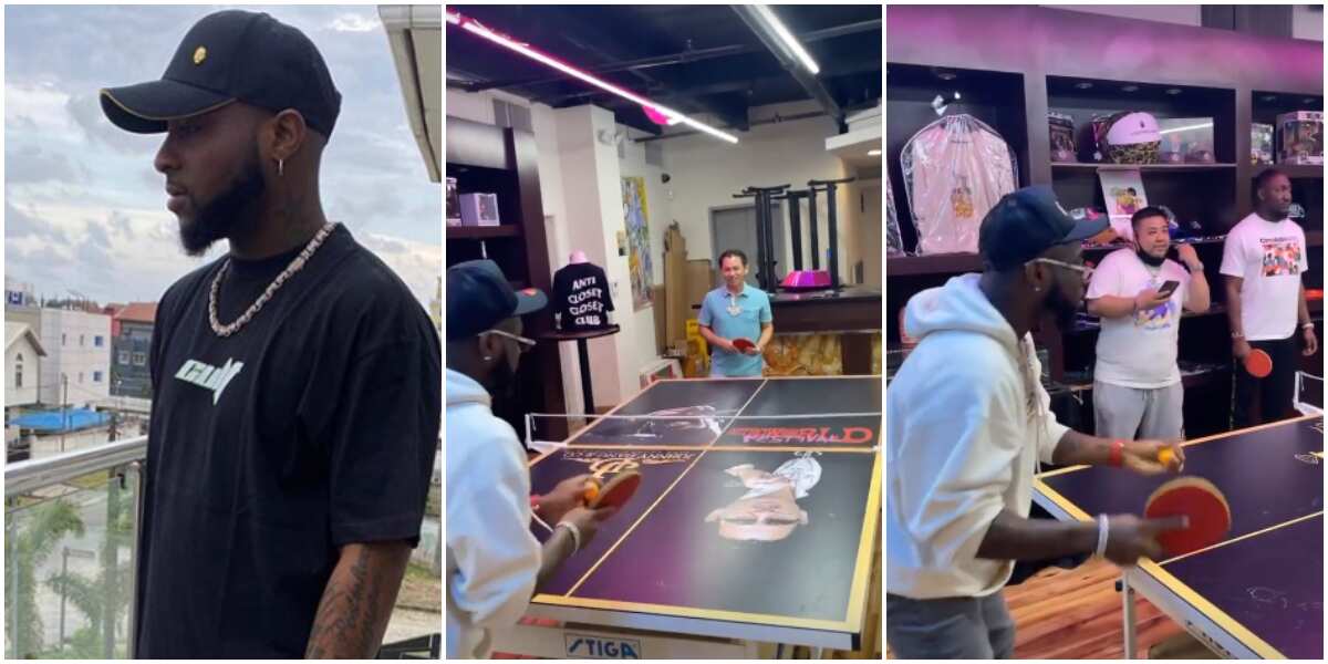 Davido shows off impressive table tennis skills as he plays against celebrity jeweller