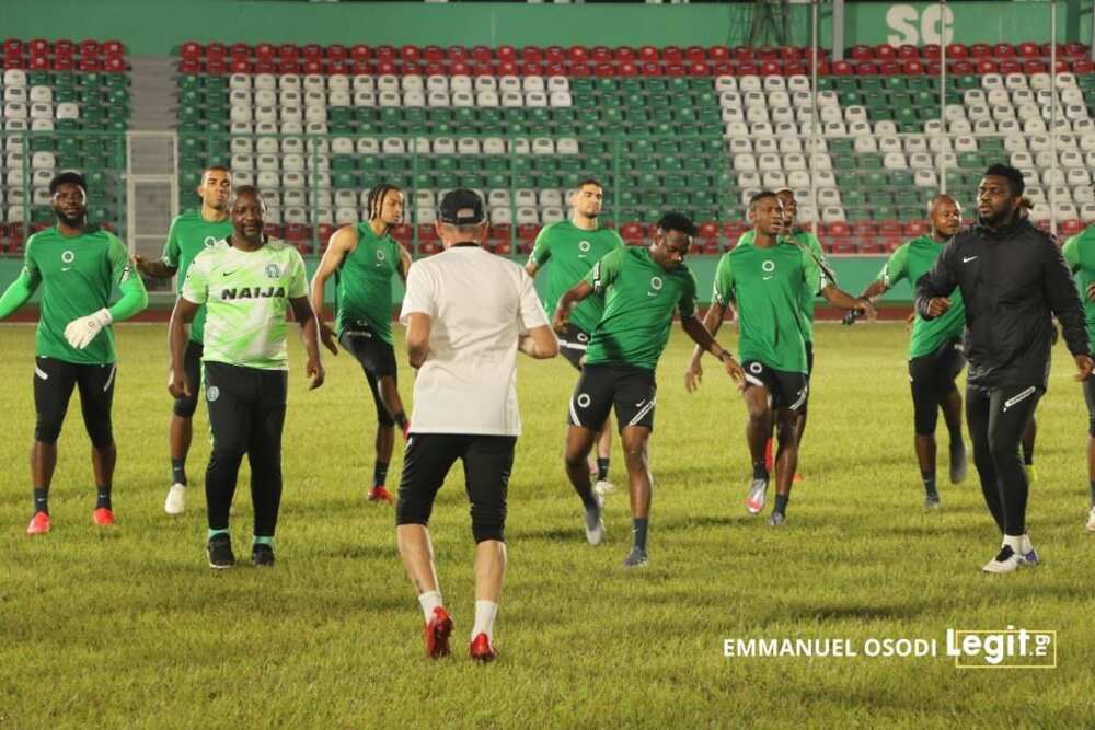 Super Eagles players in action ahead of the game against Sierra Leone