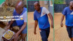 "Your papa na last born": Happy old man walks with shakara after eating sweet meal cooked at home