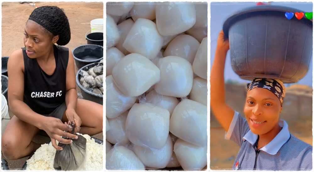 Photos of Nelly Promise, a Nigerian lady who sells fufu.