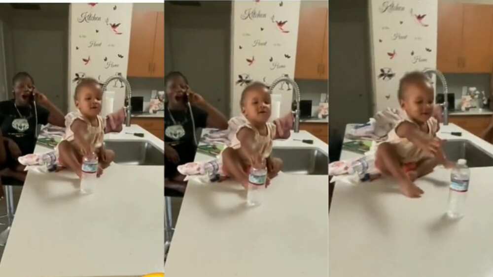 Little girl flaunts bottle flipping skills
