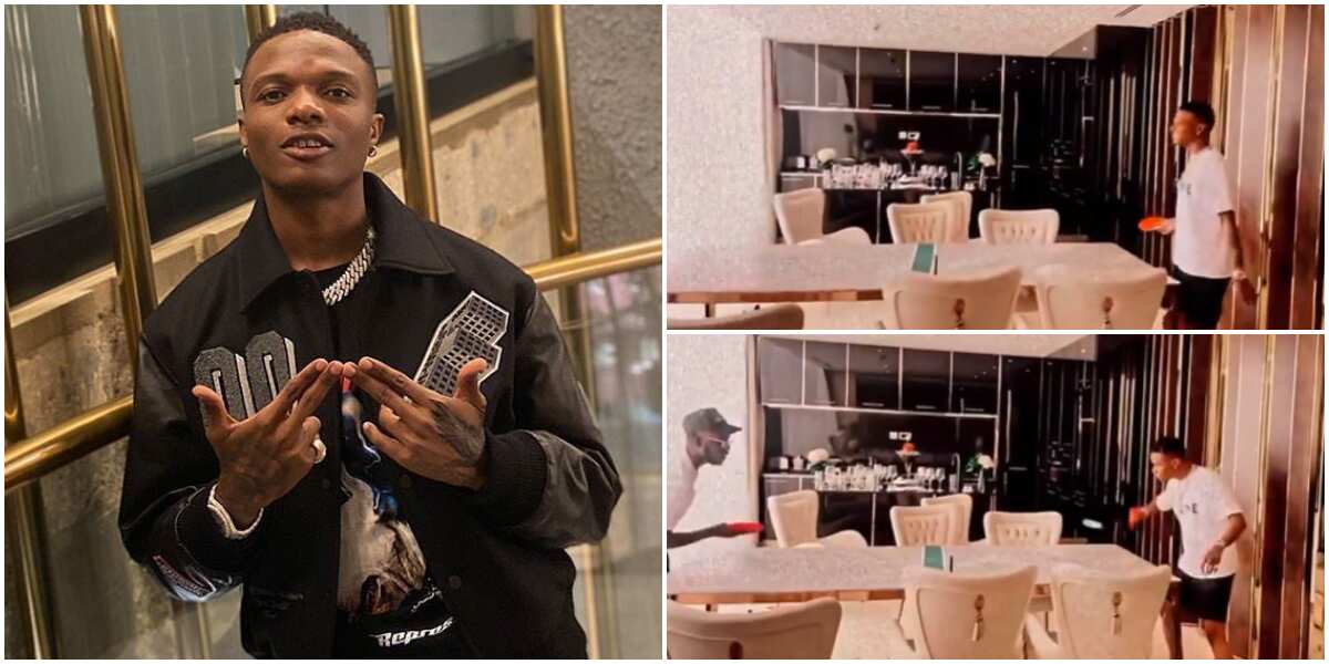 Leisure hour: Singer Wizkid spotted playing table tennis in his apartment, converts dining room