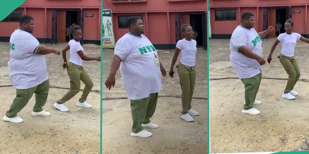 Slim woman dances with chubby NYSC member. Slim woman dances with chubby NYSC member.