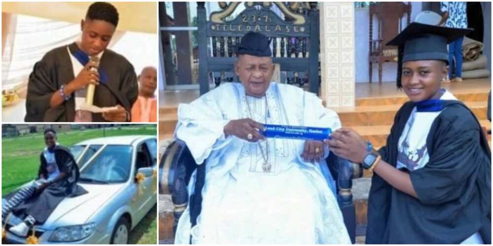 Social media reacts as Alaafin of Oyo surprises daughter with new car for bagging first-class