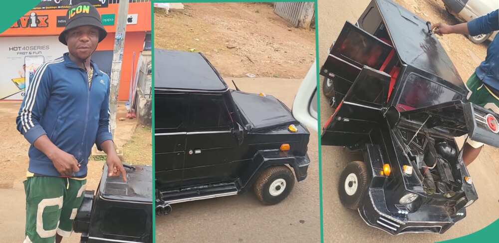 Nigerian man and his mini G-Wagon prototype.