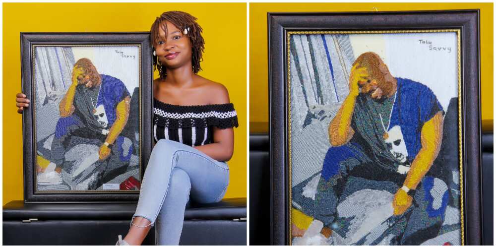 Pretty lady makes beautiful sandbeads artwork of Don Jazzy, Nigerians say her work is extraordinary