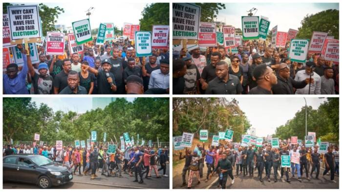 Protesters hit streets of Abuja, call for immediate sack of INEC chairman, cancellation of presidential poll