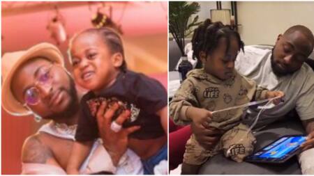 “OBO dey sleep”: Singer Davido looks tired as he babysits Ifeanyi, fans react to funny video