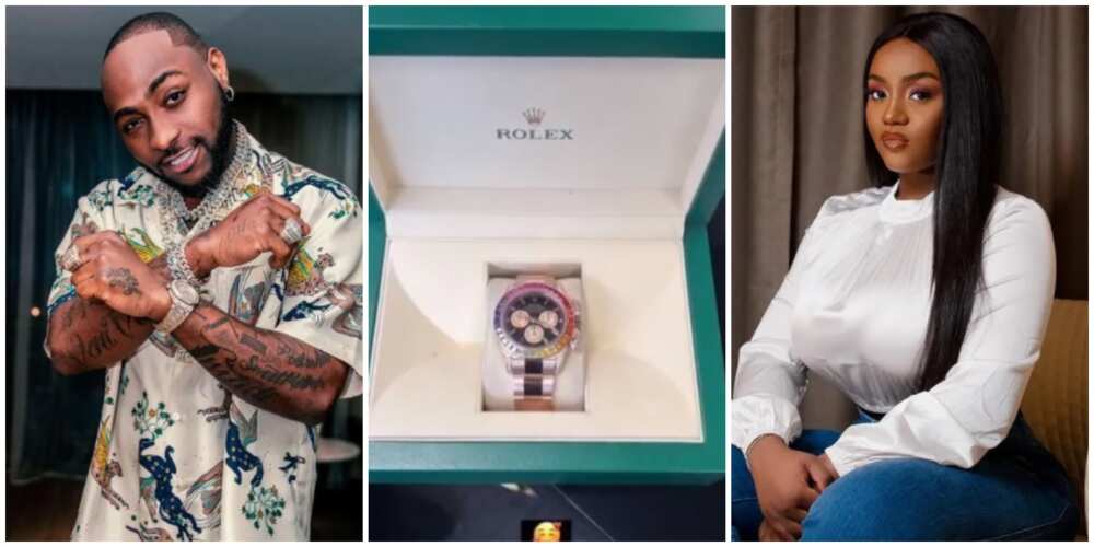 Photos of Davido, the Rolex posted and Chioma.