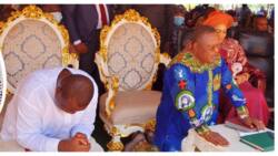 Photos emerge as Nigerian governors kneel in serious prayer while Father Mbaka prays