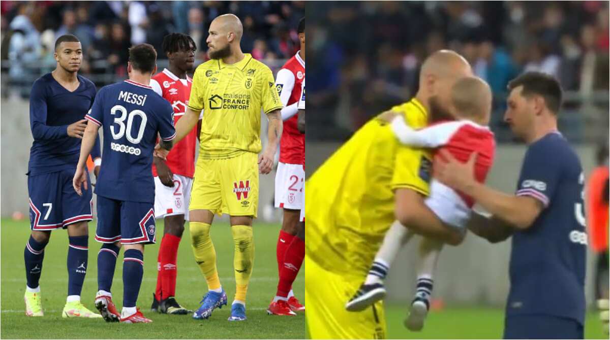 Reims goalkeeper asks Messi for a photo with his son as Argentine legend makes PSG debut