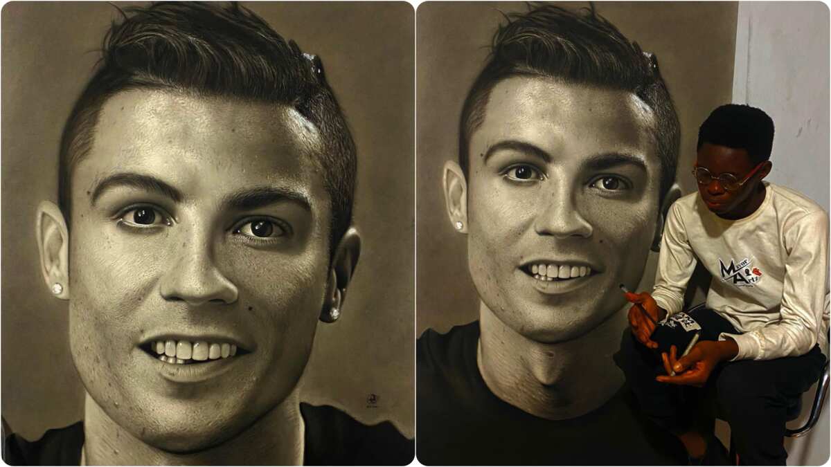 Nigerian talented artist paints an adorable picture of Cristiano Ronaldo within 75 hours