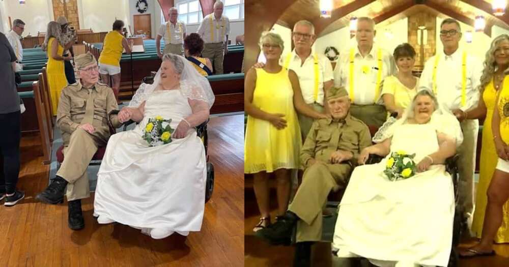 Elderly couple Recreate mark their 75th anniversary by recreating their wedding day.