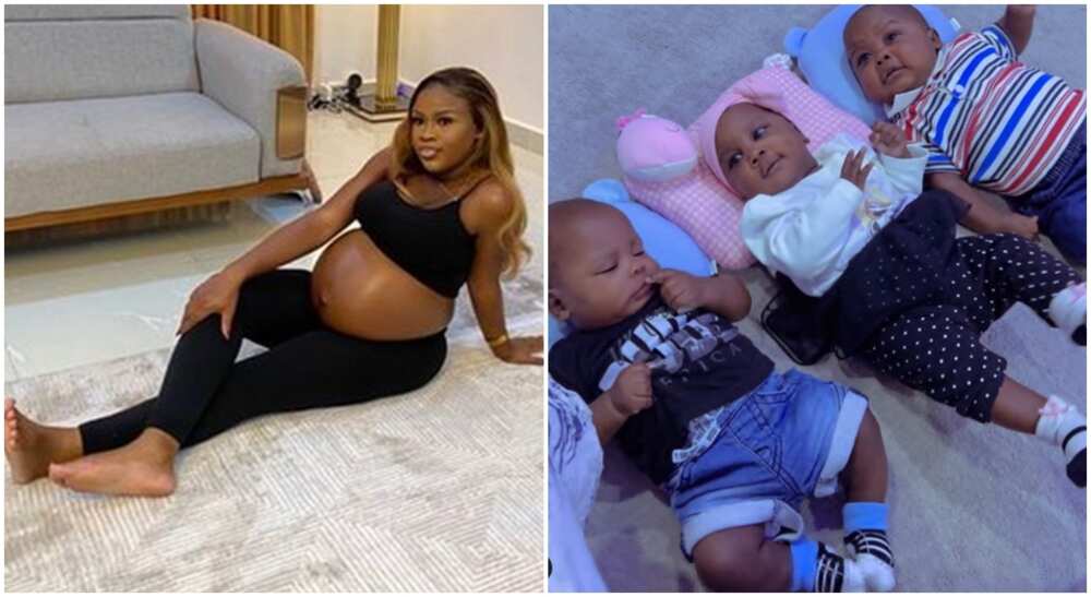Photos of Nigerian mum of triplets, Eniola Oyinkansola and her triplet babies.