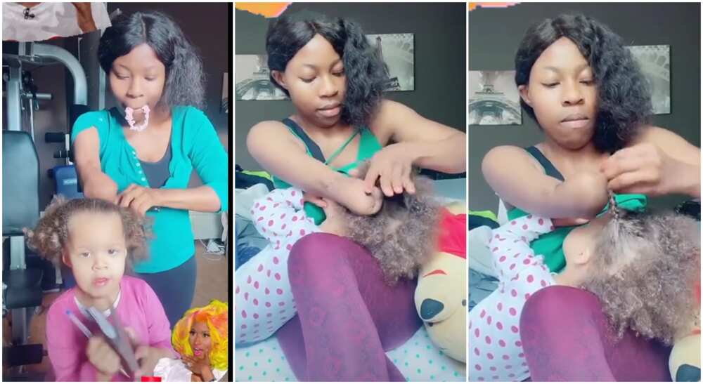 Photos of a lady with only one hand but who can braid hair.