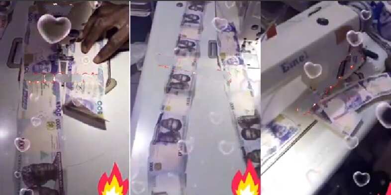Video shows Nigerian tailor sewing cloth with Naira notes